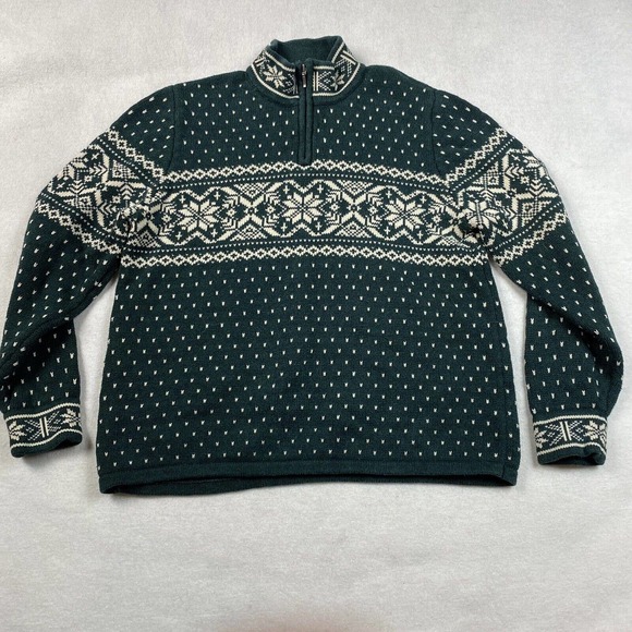 Lands' End Sweaters - Vtg Lands End Merchant Direct Fair Isle 1/4 Zip Sweater Size L 14 16 Green